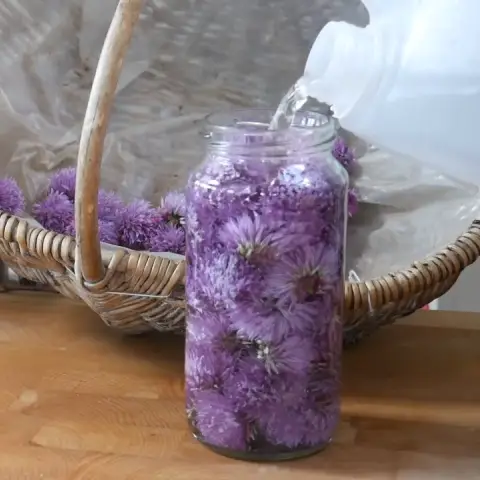 fill jar to make chive vinegar