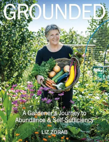 Book cover showing woman standing in garden holding a basket of vegetables.