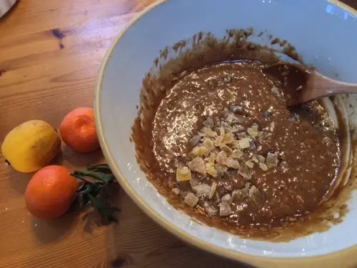 Combining all the ingredients for a sticky ginger oaty cake