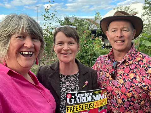 Two women and a man who are garden writers for Amateur Gardening magazine at Gardeners World Live 2024